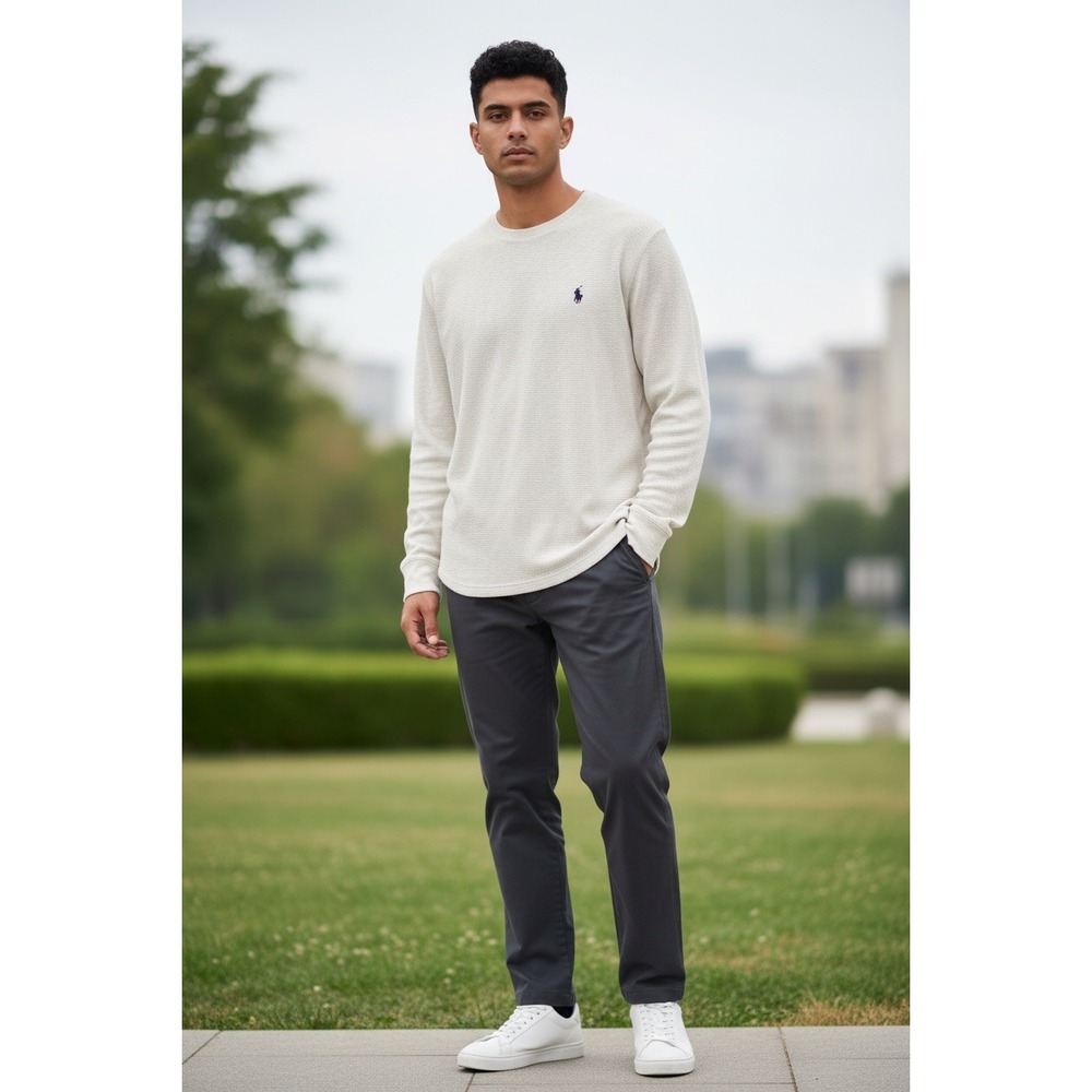 Polo Ralph Lauren‎ Men's Cream Waffle Knit Long Sleeve Crew Neck Shirt XL